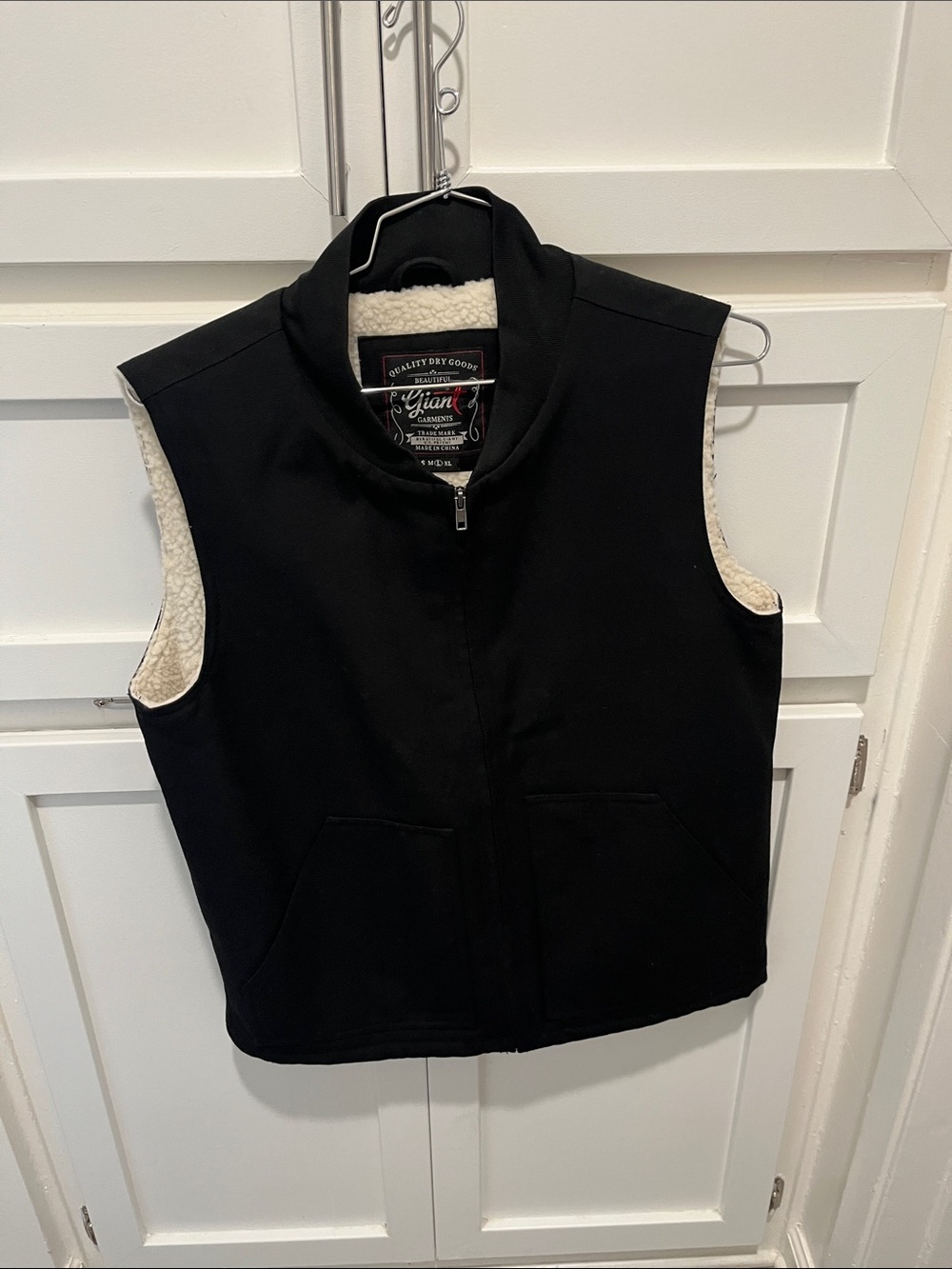 Black Sherpa-Lined Zip Front Vest